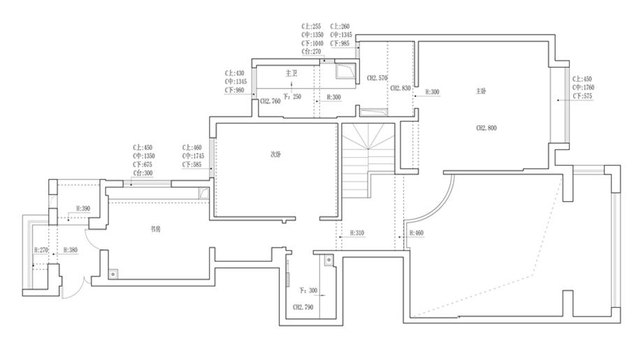 逸翠园复式280平米美式风格二层原始平面图